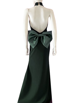 Vestido halter  moño espalda verde botella