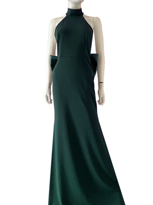 Vestido halter  moño espalda verde botella