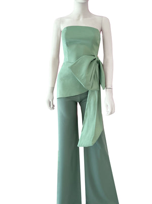 Set pantalon y top con moño pistache