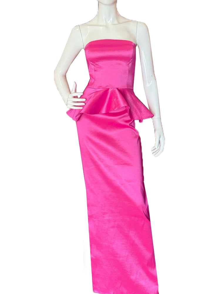 Vestido peplum strapless rosa .