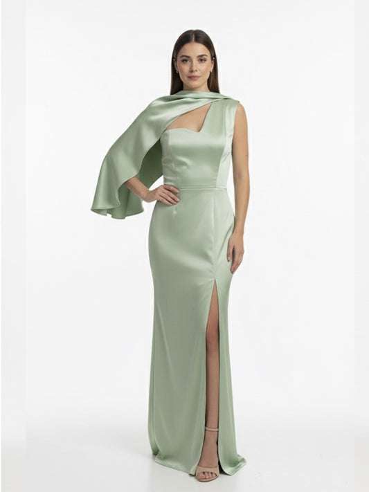 Vestido un hombro pistache
