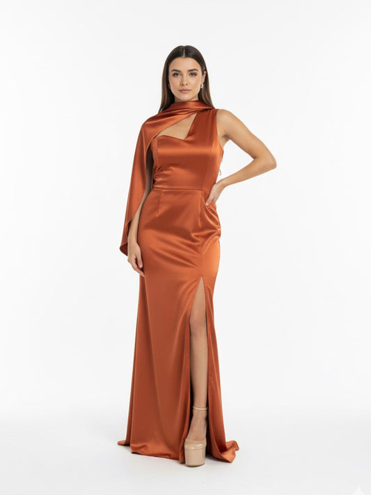 Vestido un hombro terracota