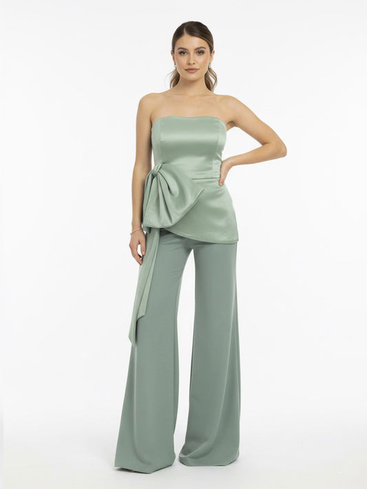 Set pantalon y top con moño pistache