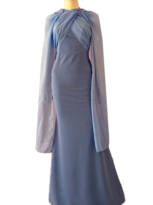 Vestido multi forma halter azul pastel.