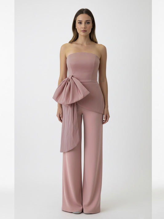 Set pantalon y top con moño rosa palo