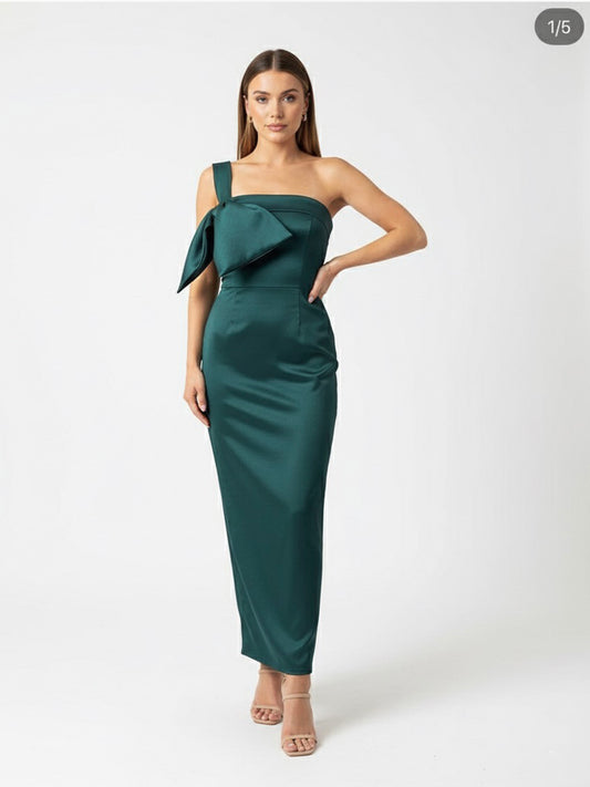 Vestido moño en pecho midi verde