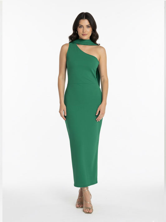 Vestido banda colgante en cuello verde pasto.
