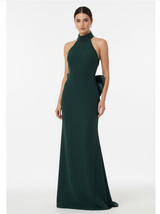Vestido halter  moño espalda verde botella