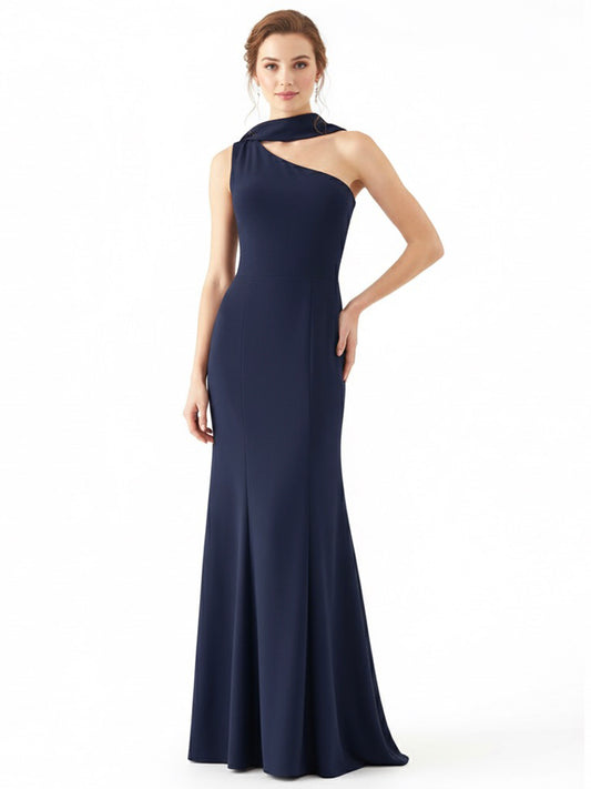 Vestido sirena cinta un hombro azul marino