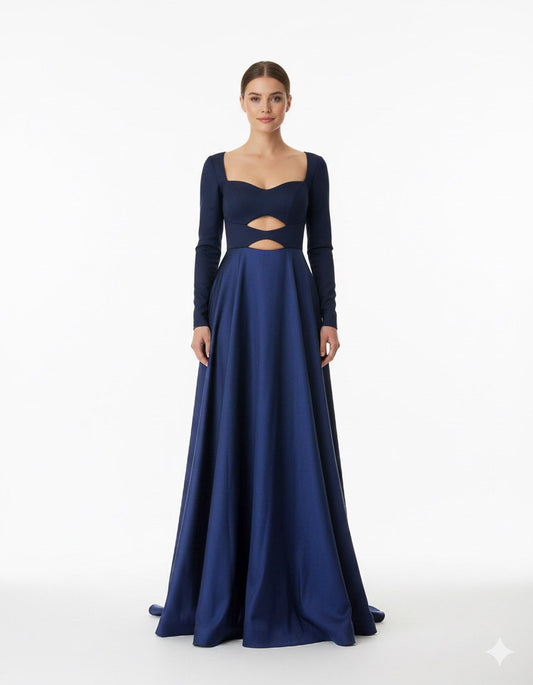 Vestido cout-out  falda amplia azul m.