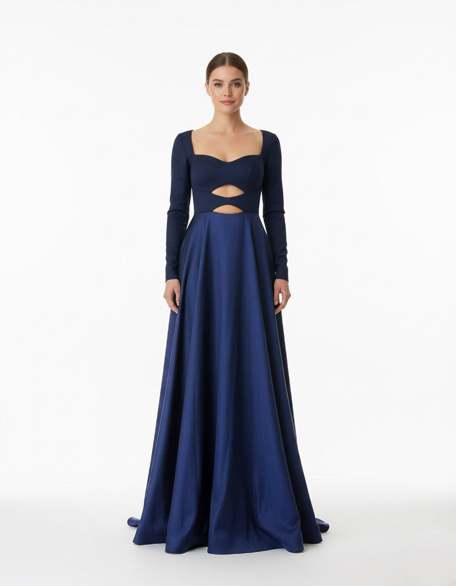 Vestido cout-out  falda amplia azul m.