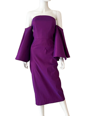 Vestido manga oversize midi morado.