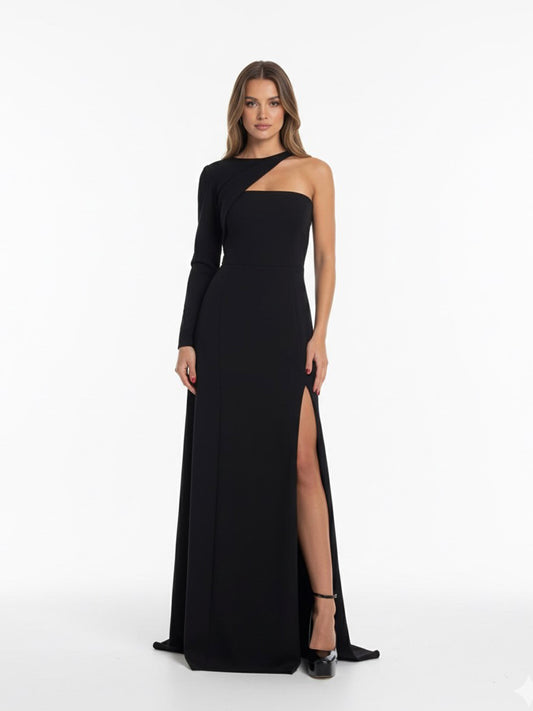 Vestido una manga asimétrica negro.