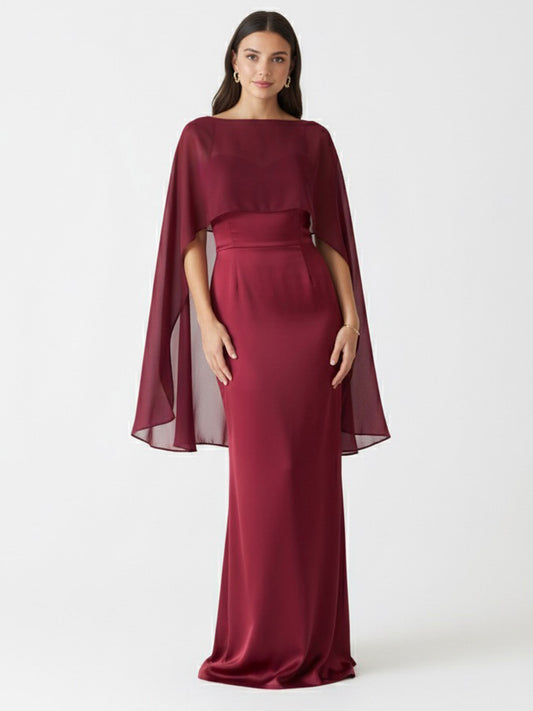 Vestido con capa shiffon color tinto