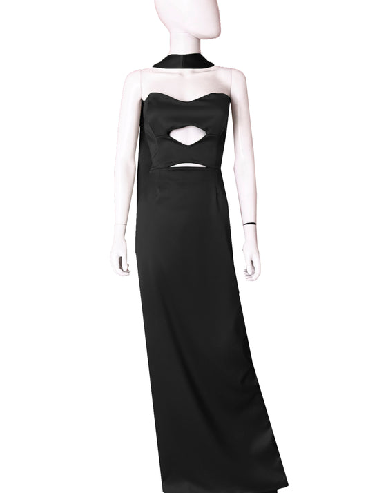 Vestido coutout cinta en cuello negro