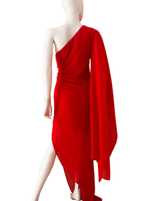 Vestido manga oversized detalle cintura rojo