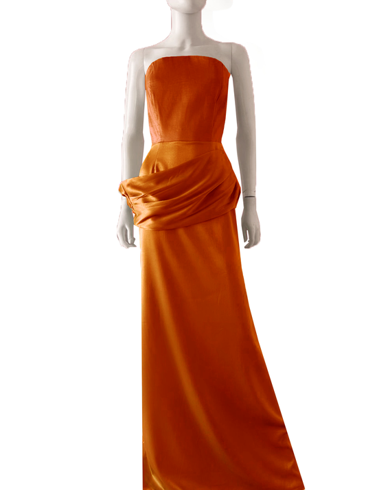 Vestido strapless con detalle en cadera terracota