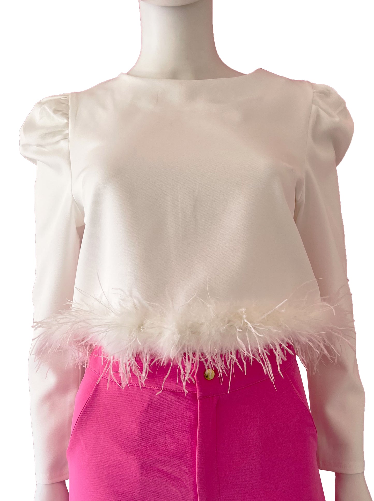 Blusa plumas manga larga.