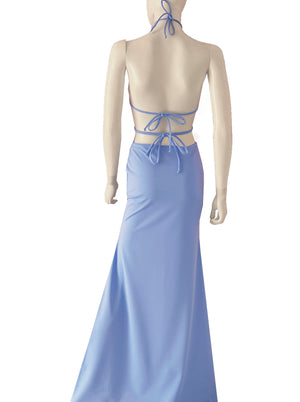 Vestido halter rombos azul.