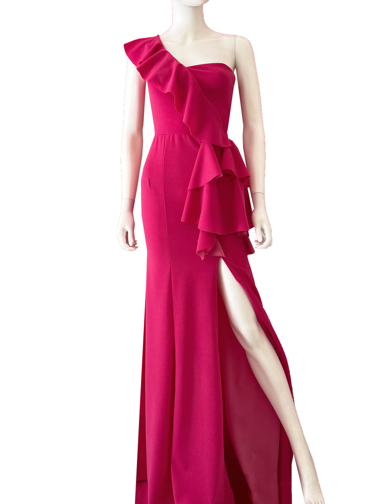 Vestido con volantes rosa mex.