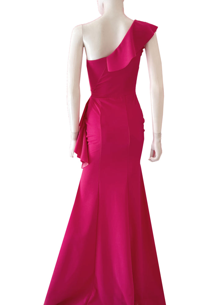 Vestido con volantes rosa mex.