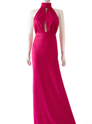 Vestido halter satén rosa mexicano.