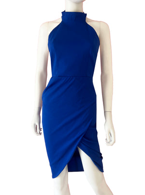 Vestido halter tulipán midi azul rey.