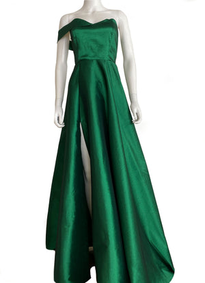 Vestido un tirante princesa verde esmeralda.