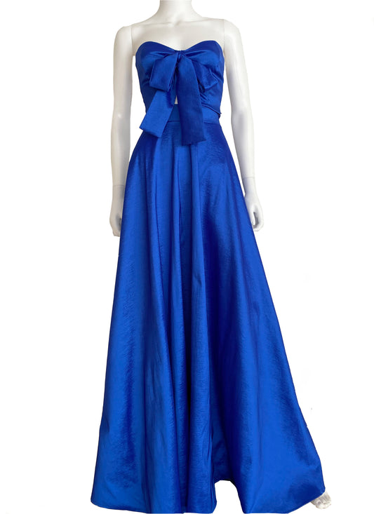 Vestido strapless moño azul rey