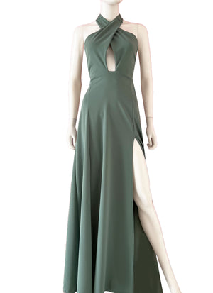 Vestido halter escote triangulo verde