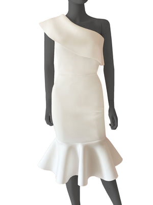 Vestido midi volantes ivory.