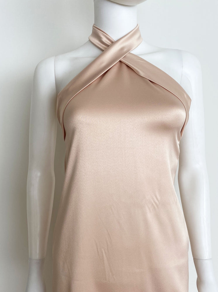 Vestido halter satén nude.