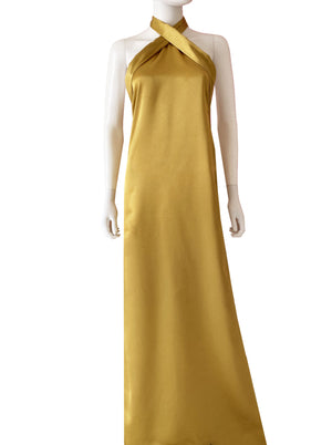 Vestido halter satén oro