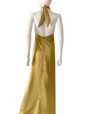 Vestido halter satén oro