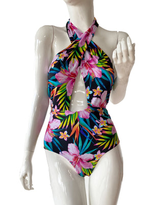 Monokini cruzado estampado.