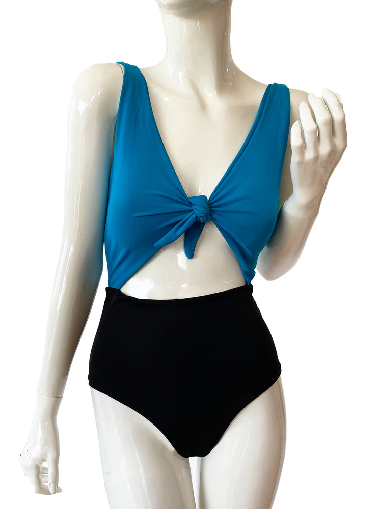 Monokini bicolor azul/negro.