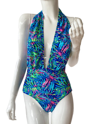 Monokini halter estampado azul.