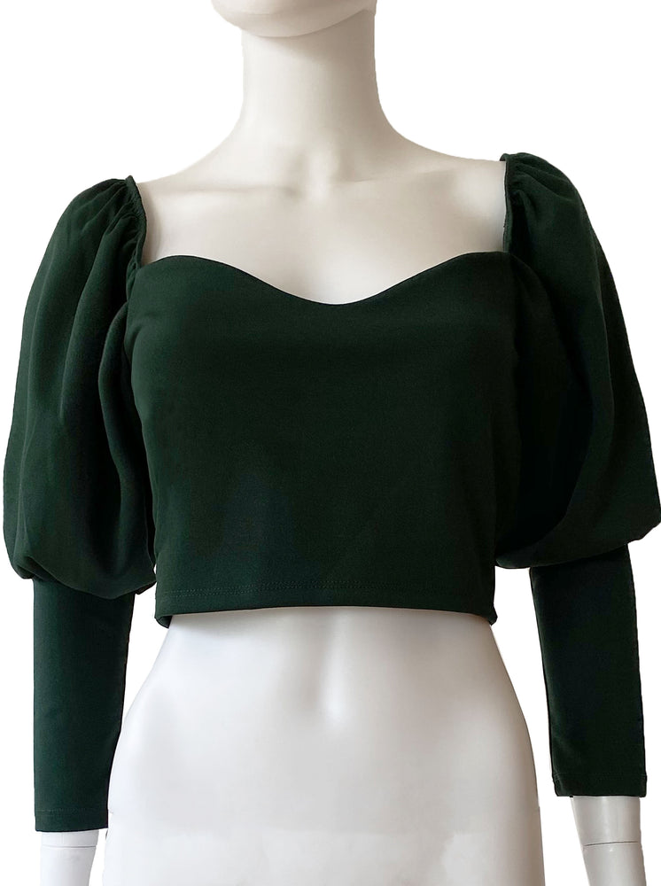 Crop top manga globo verde