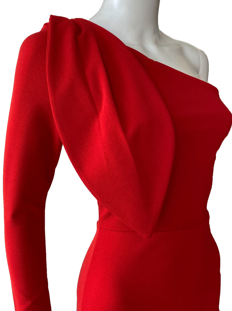 Vestido pétalo midi rojo.