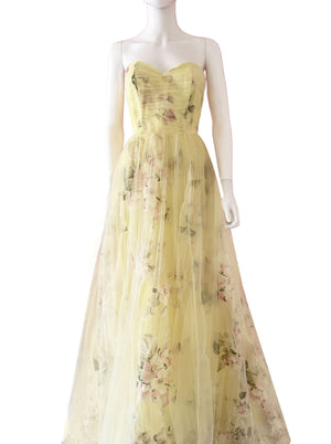 Vestido Tul floral amarillo.