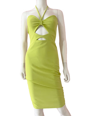 Vestido cortes halter midi verde.